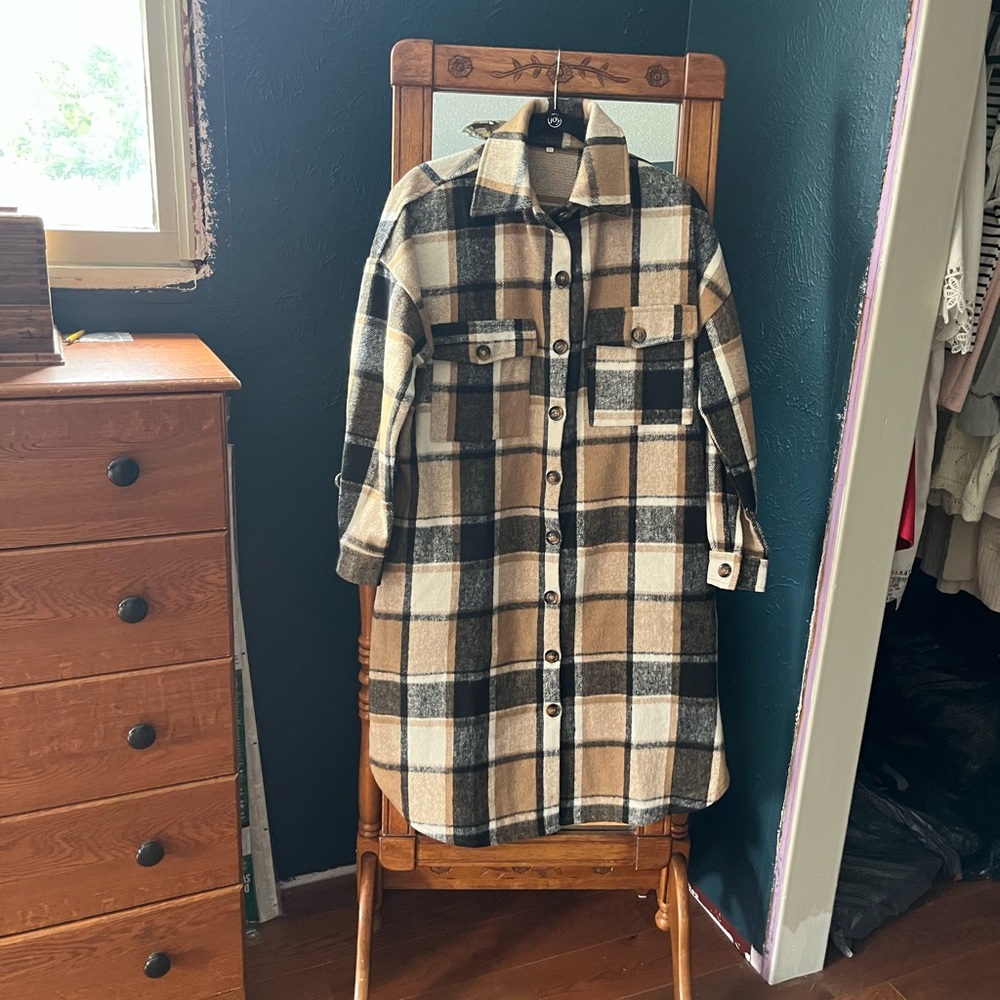 Plaid Longline Shirt Jacket Dress